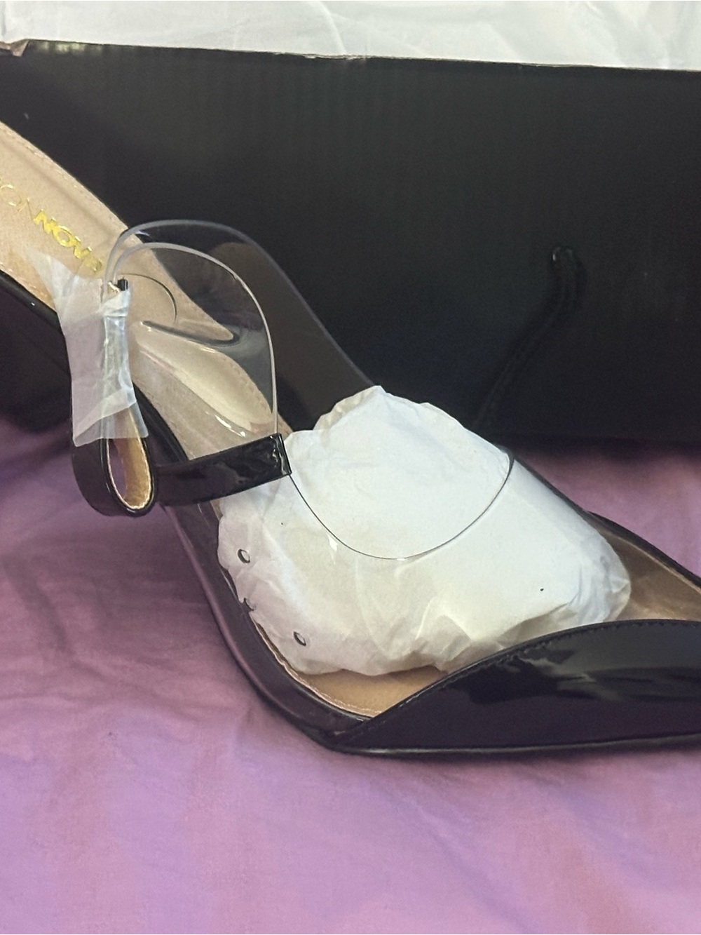 Fashion Nova TAMMYFN Black Clear Slingback Heels NEW Size 10